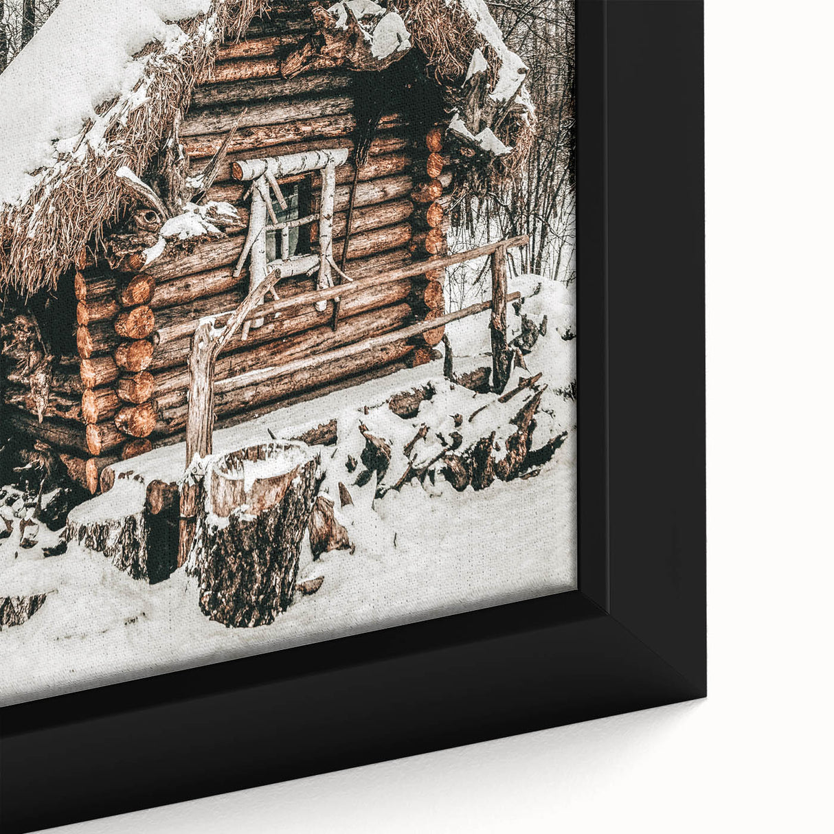 Snow-Covered Cabin Wall Art | Rustic Winter Farmhouse Style Decor