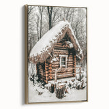 Snow-Covered Cabin Wall Art | Rustic Winter Farmhouse Style Decor