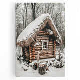 Snow-Covered Cabin Wall Art | Rustic Winter Farmhouse Style Decor