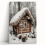 Snow-Covered Cabin Wall Art | Rustic Winter Farmhouse Style Decor
