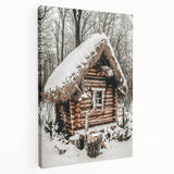 Snow-Covered Cabin Wall Art | Rustic Winter Farmhouse Style Decor