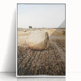 Farmhouse Wall Art Hay Bale Field Print | Rustic Country Harvest Decor