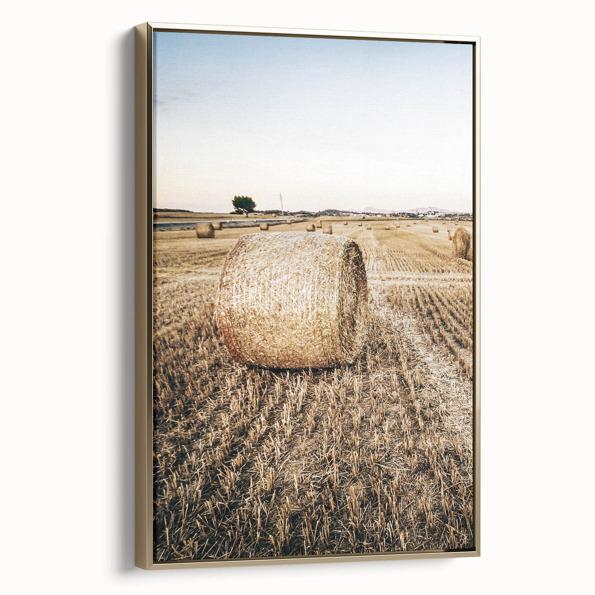 Farmhouse Wall Art Hay Bale Field Print | Rustic Country Harvest Decor