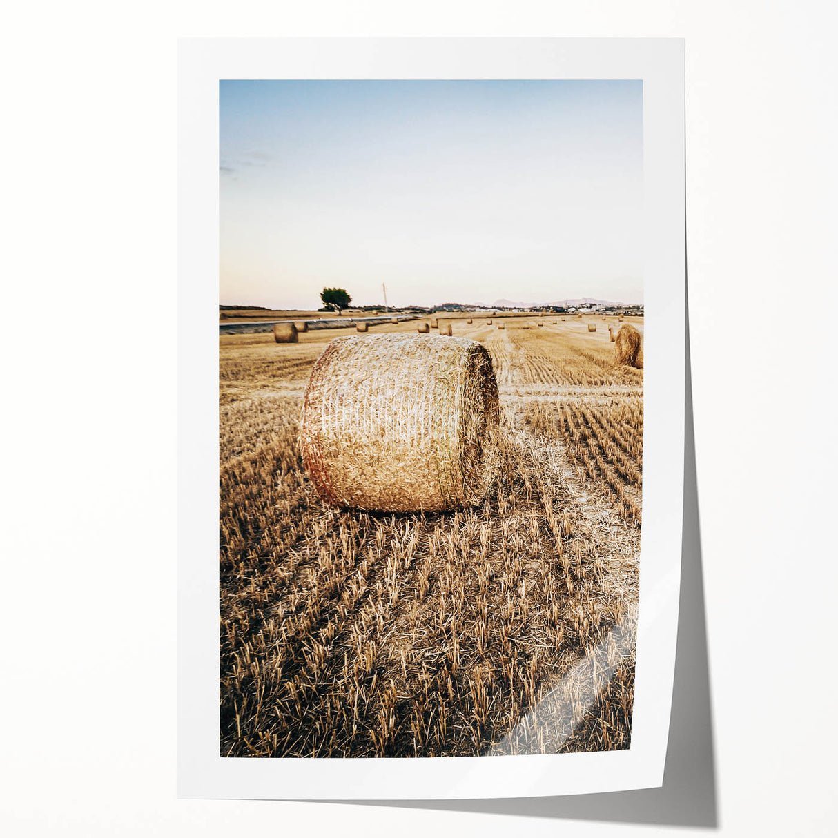 Farmhouse Wall Art Hay Bale Field Print | Rustic Country Harvest Decor