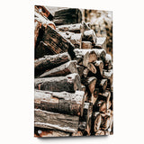 Rustic Firewood Wall Art | Winter Farmhouse Decor with Snow-Covered Wood