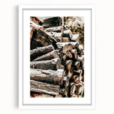 Rustic Firewood Wall Art | Winter Farmhouse Decor with Snow-Covered Wood