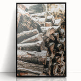Rustic Firewood Wall Art | Winter Farmhouse Decor with Snow-Covered Wood