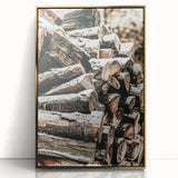 Rustic Firewood Wall Art | Winter Farmhouse Decor with Snow-Covered Wood