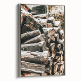 Rustic Firewood Wall Art | Winter Farmhouse Decor with Snow-Covered Wood