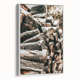 Rustic Firewood Wall Art | Winter Farmhouse Decor with Snow-Covered Wood