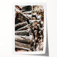 Rustic Firewood Wall Art | Winter Farmhouse Decor with Snow-Covered Wood