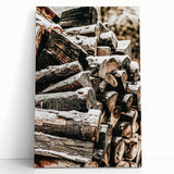 Rustic Firewood Wall Art | Winter Farmhouse Decor with Snow-Covered Wood