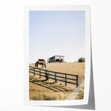 Farmhouse Wall Art Horses Grazing Print | Rustic Country Barn Decor