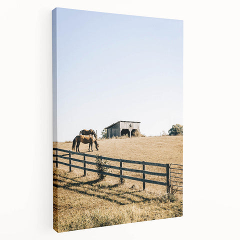 Farmhouse Wall Art Horses Grazing Print | Rustic Country Barn Decor
