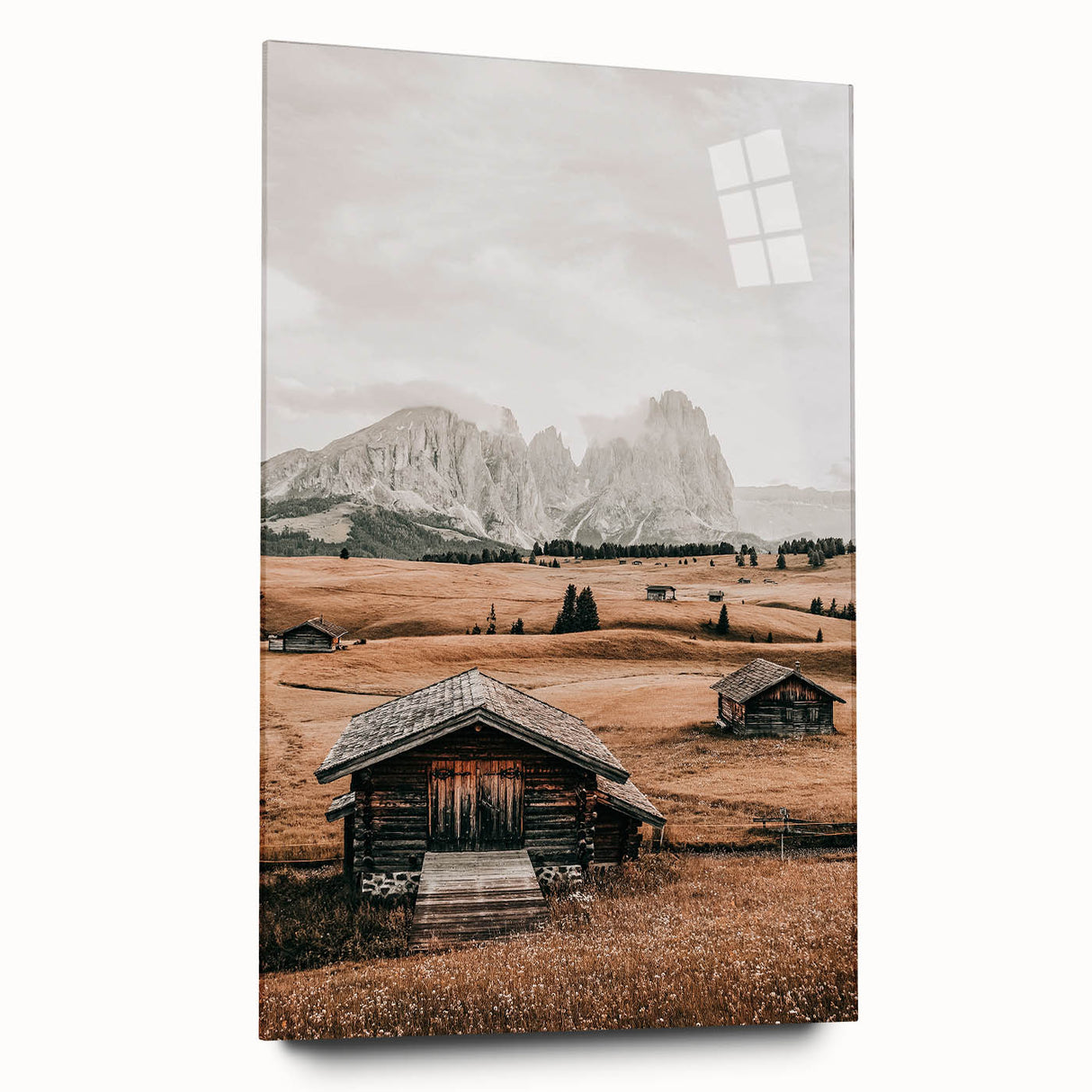Farmhouse Wall Art – Rustic Cabin and Mountain Scene for Country Decor