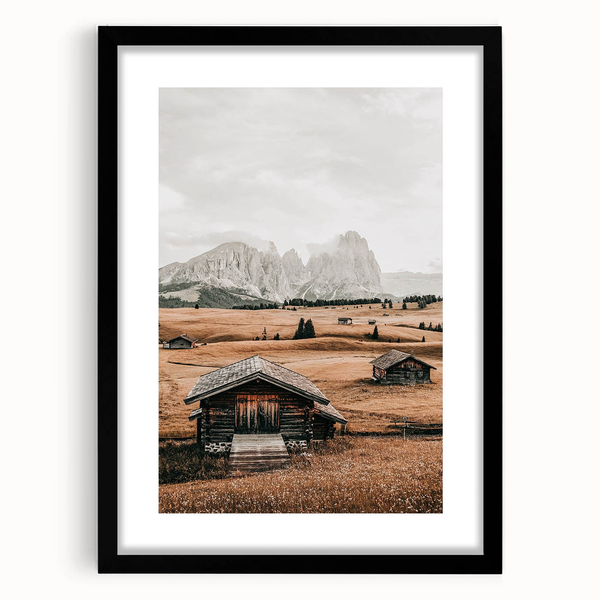 Farmhouse Wall Art – Rustic Cabin and Mountain Scene for Country Decor