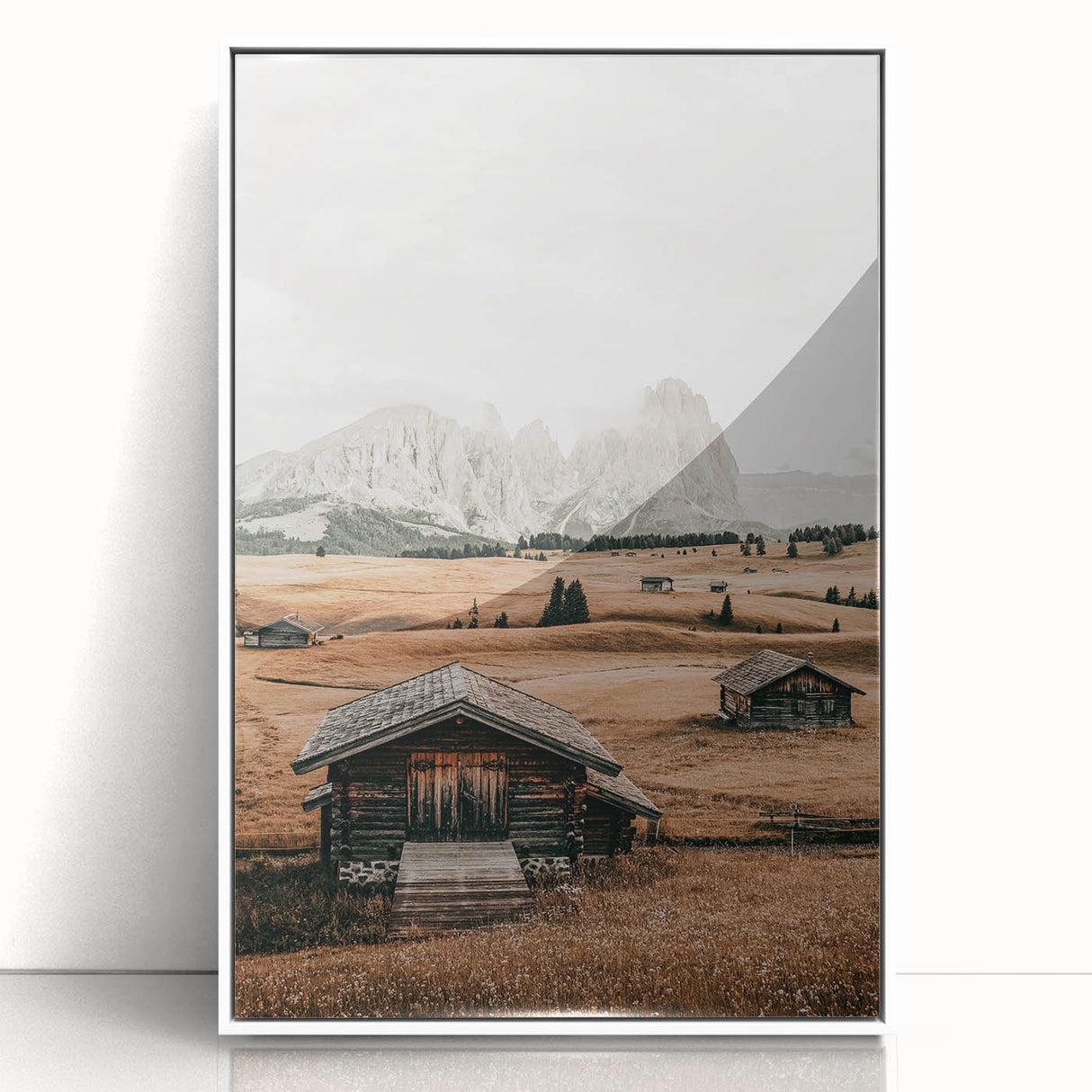 Farmhouse Wall Art – Rustic Cabin and Mountain Scene for Country Decor