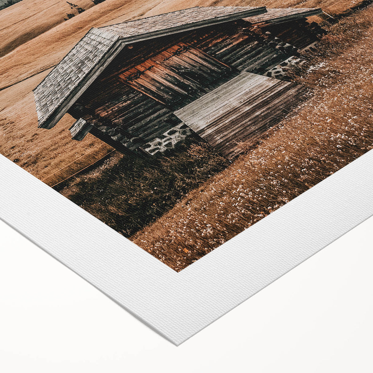 Farmhouse Wall Art – Rustic Cabin and Mountain Scene for Country Decor