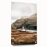 Farmhouse Wall Art – Tranquil Church in Rustic Mountain Scenery