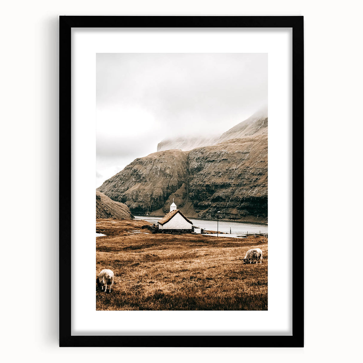 Farmhouse Wall Art – Tranquil Church in Rustic Mountain Scenery