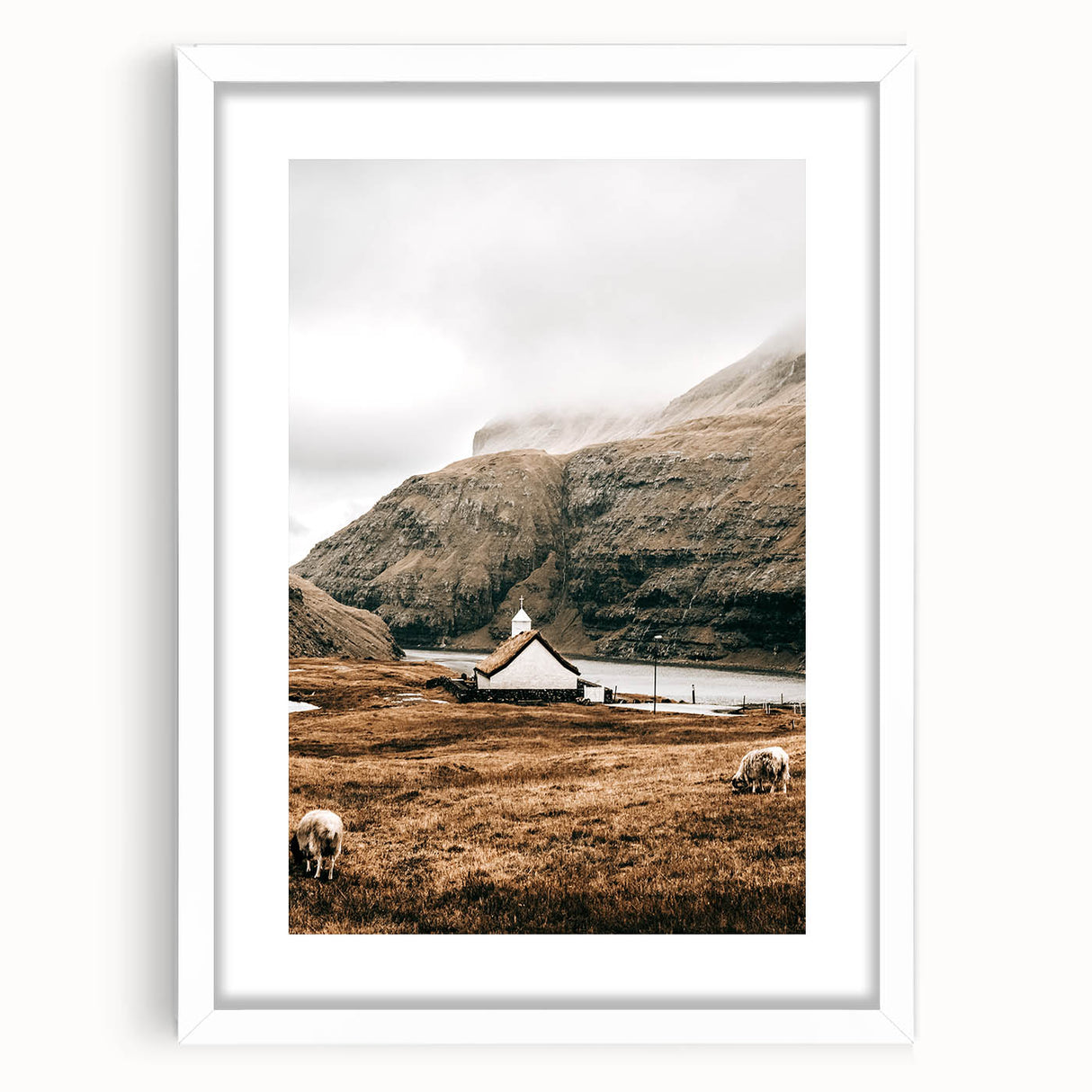 Farmhouse Wall Art – Tranquil Church in Rustic Mountain Scenery