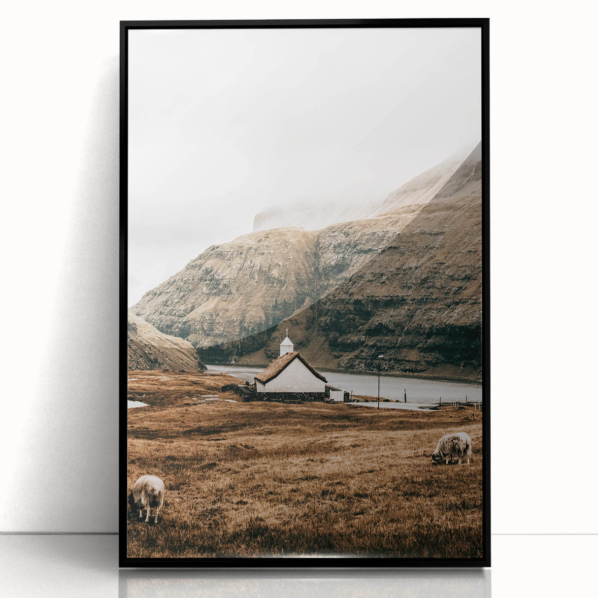 Farmhouse Wall Art – Tranquil Church in Rustic Mountain Scenery