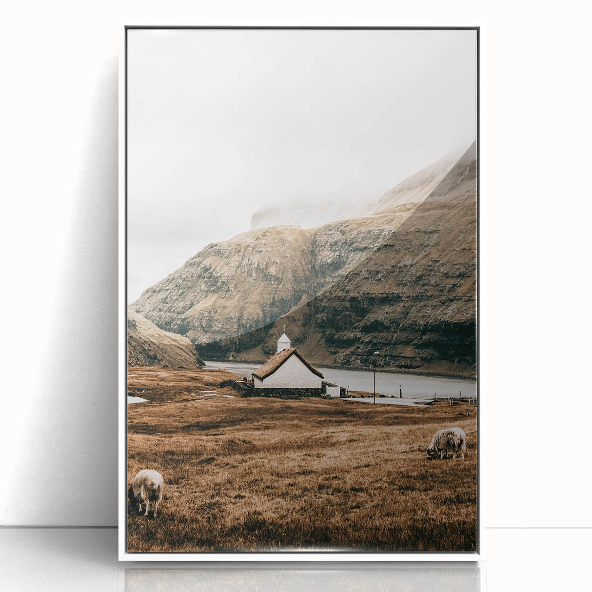 Farmhouse Wall Art – Tranquil Church in Rustic Mountain Scenery
