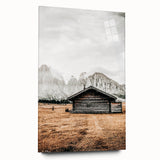 Farmhouse Wall Art – Rustic Cabin with Majestic Mountain Backdrop
