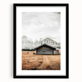 Farmhouse Wall Art – Rustic Cabin with Majestic Mountain Backdrop