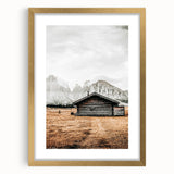 Farmhouse Wall Art – Rustic Cabin with Majestic Mountain Backdrop