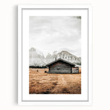 Farmhouse Wall Art – Rustic Cabin with Majestic Mountain Backdrop