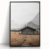 Farmhouse Wall Art – Rustic Cabin with Majestic Mountain Backdrop