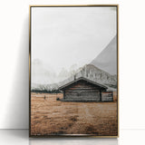 Farmhouse Wall Art – Rustic Cabin with Majestic Mountain Backdrop