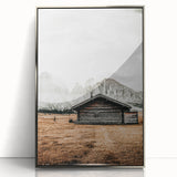 Farmhouse Wall Art – Rustic Cabin with Majestic Mountain Backdrop
