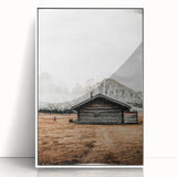 Farmhouse Wall Art – Rustic Cabin with Majestic Mountain Backdrop