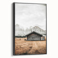 Farmhouse Wall Art – Rustic Cabin with Majestic Mountain Backdrop