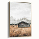 Farmhouse Wall Art – Rustic Cabin with Majestic Mountain Backdrop