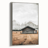 Farmhouse Wall Art – Rustic Cabin with Majestic Mountain Backdrop