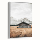 Farmhouse Wall Art – Rustic Cabin with Majestic Mountain Backdrop