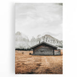 Farmhouse Wall Art – Rustic Cabin with Majestic Mountain Backdrop