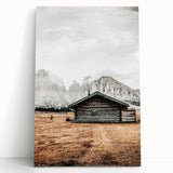 Farmhouse Wall Art – Rustic Cabin with Majestic Mountain Backdrop