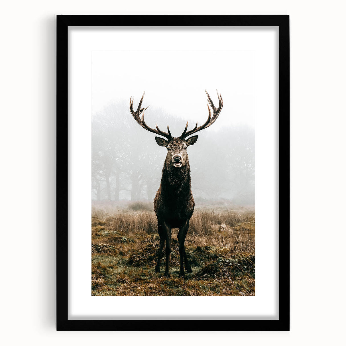 Farmhouse Wall Art – Majestic Stag in Misty Landscape for Rustic Homes