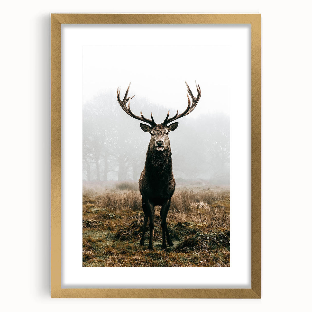 Farmhouse Wall Art – Majestic Stag in Misty Landscape for Rustic Homes