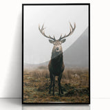 Farmhouse Wall Art – Majestic Stag in Misty Landscape for Rustic Homes