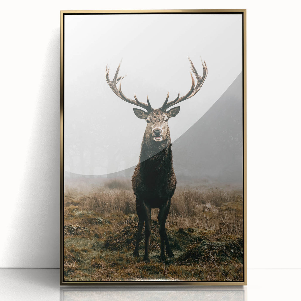 Farmhouse Wall Art – Majestic Stag in Misty Landscape for Rustic Homes