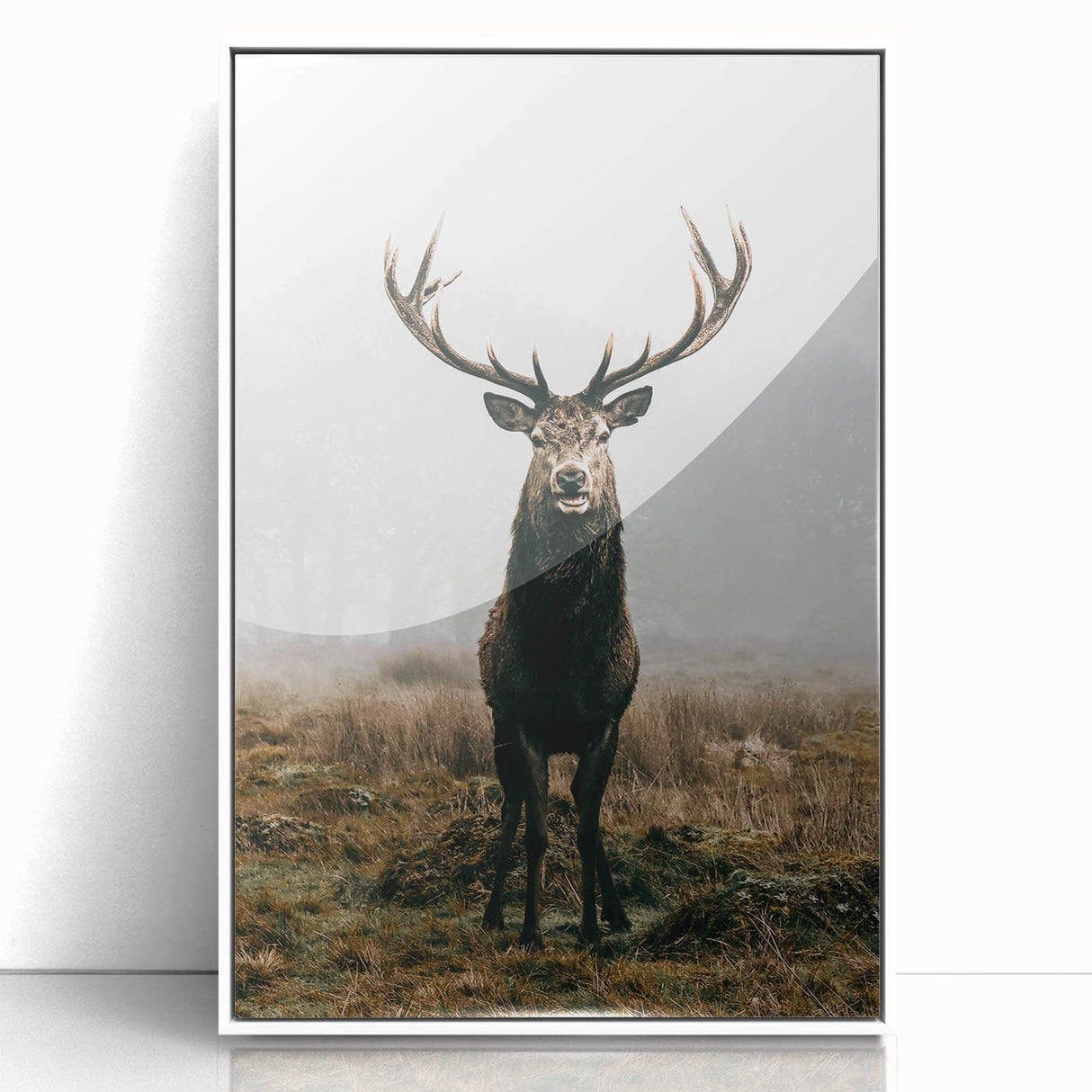 Farmhouse Wall Art – Majestic Stag in Misty Landscape for Rustic Homes