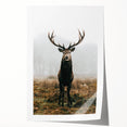 Farmhouse Wall Art – Majestic Stag in Misty Landscape for Rustic Homes