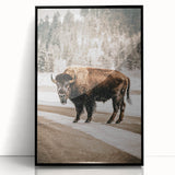 Farmhouse Wall Art – Majestic Bison in Winter Landscape for Rustic Homes