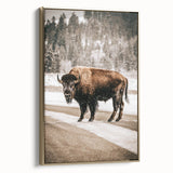 Farmhouse Wall Art – Majestic Bison in Winter Landscape for Rustic Homes