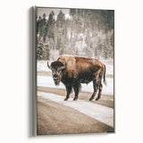 Farmhouse Wall Art – Majestic Bison in Winter Landscape for Rustic Homes
